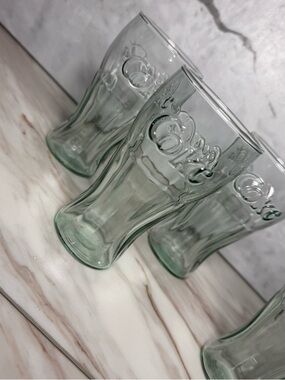 Set of 4 Coca-Cola Coke Glasses Classic Contour Shape Embossed Logo Soda Glasses